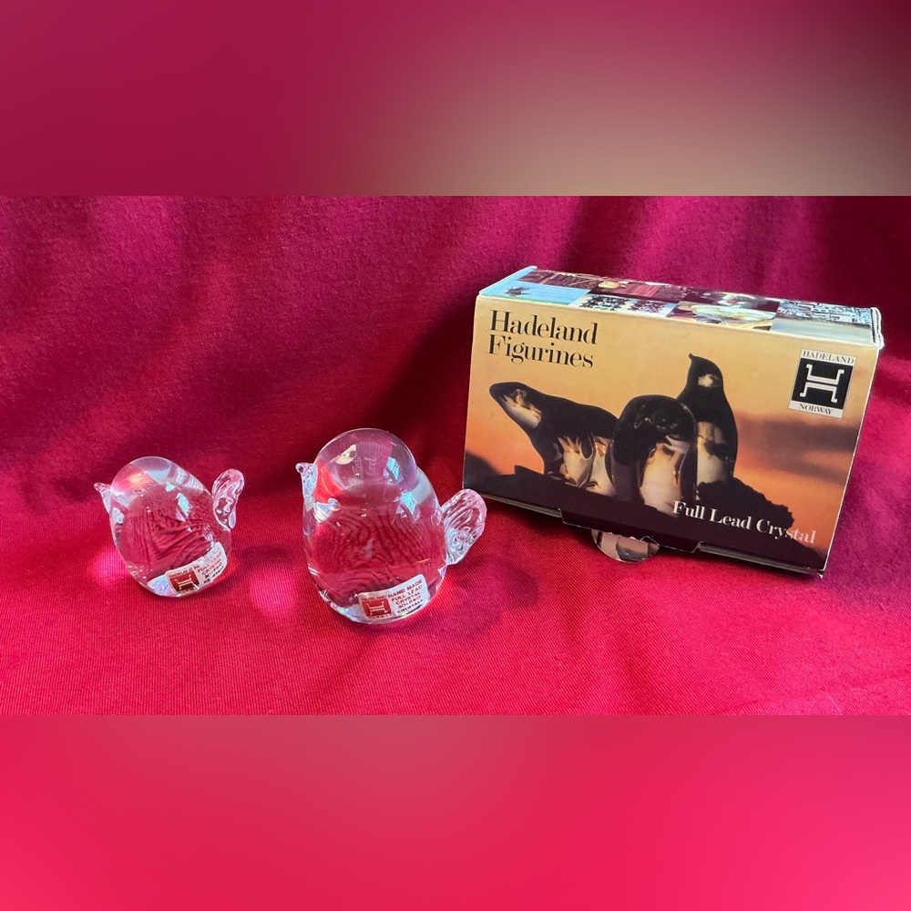 Two Hadeland Full Lead Crystal Figurines Ice Birds Isfugl 38148 Signed Vintage